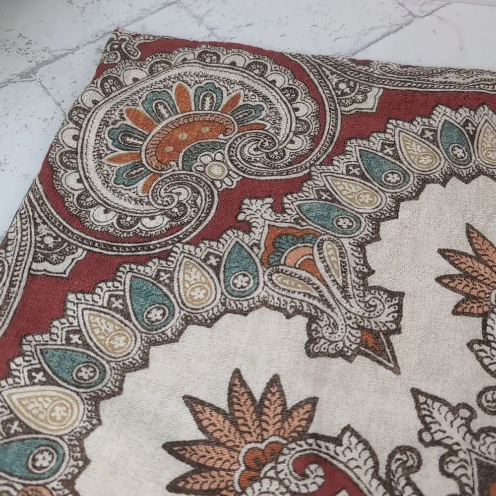 Pottery Barn Valencia Red Paisley Ikat Print Cotton Linen Pillow Cover 18